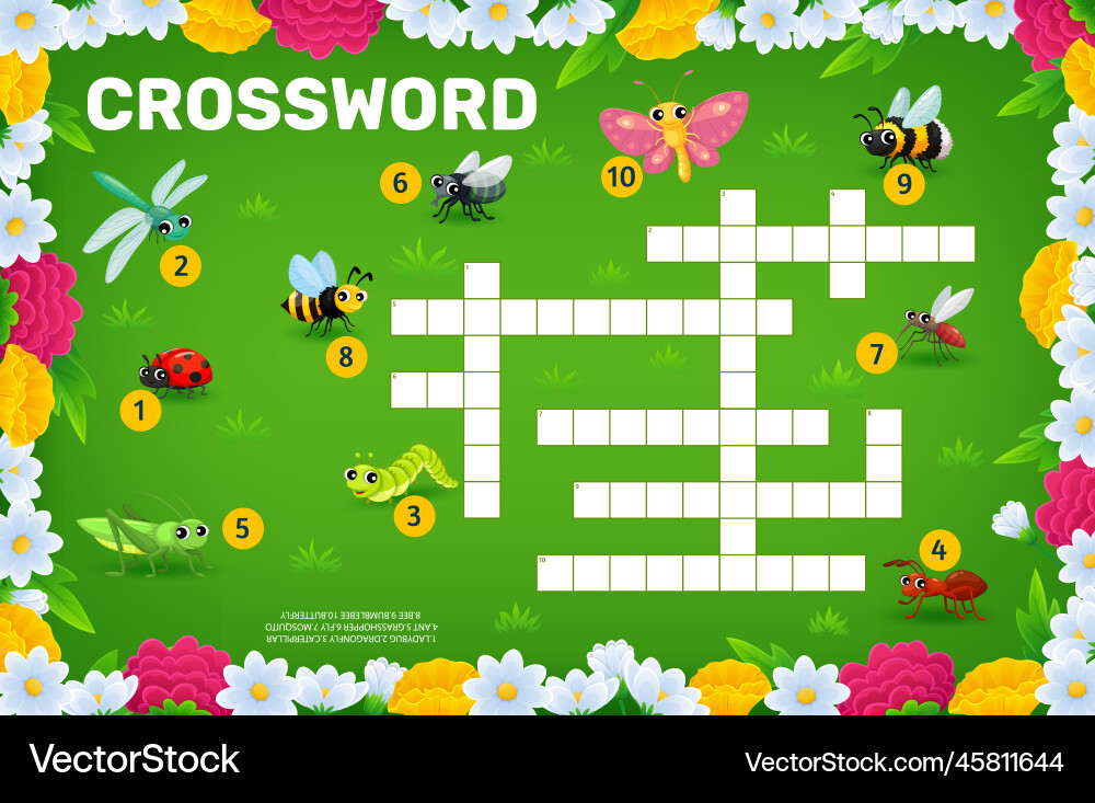 Crossword quiz grid of cartoon insect characters Crossword quiz grid of cartoon insect characters vector image