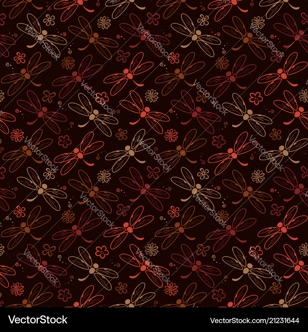 Dragonfly pattern background with brown color vector image