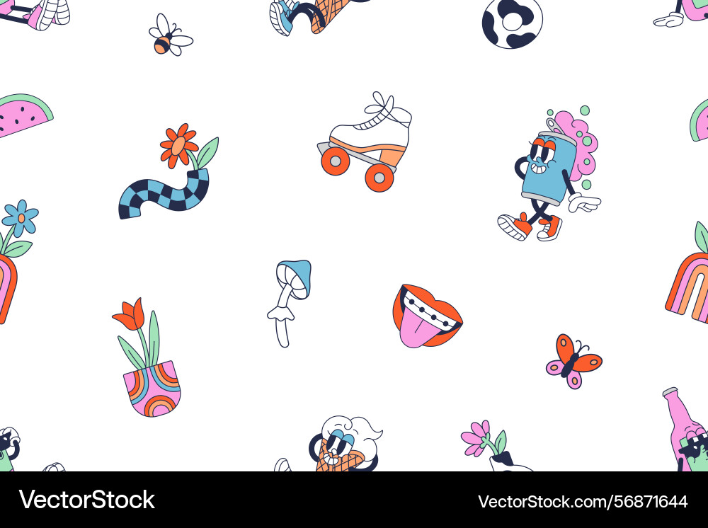 Endless background of retro characters in groovy Vector Image