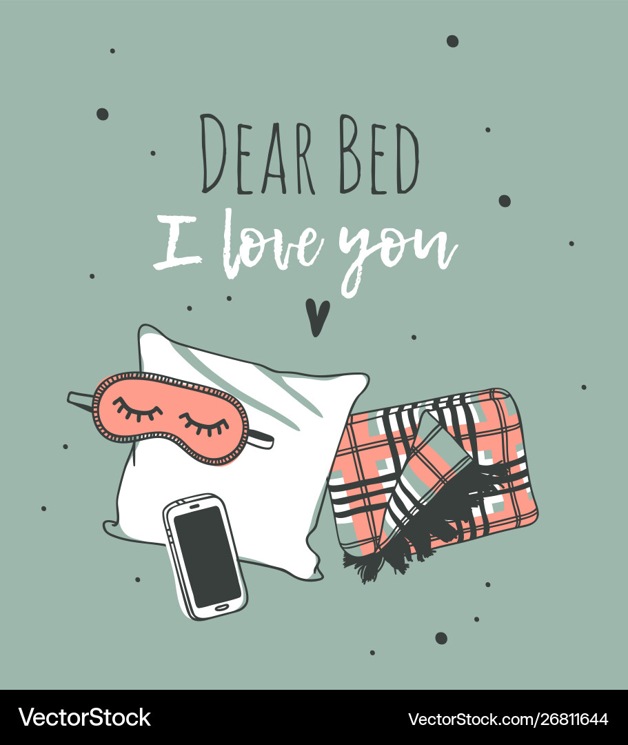 Hand drawn objects about sleep routines and text Hand drawn objects about sleep routines and text vector image