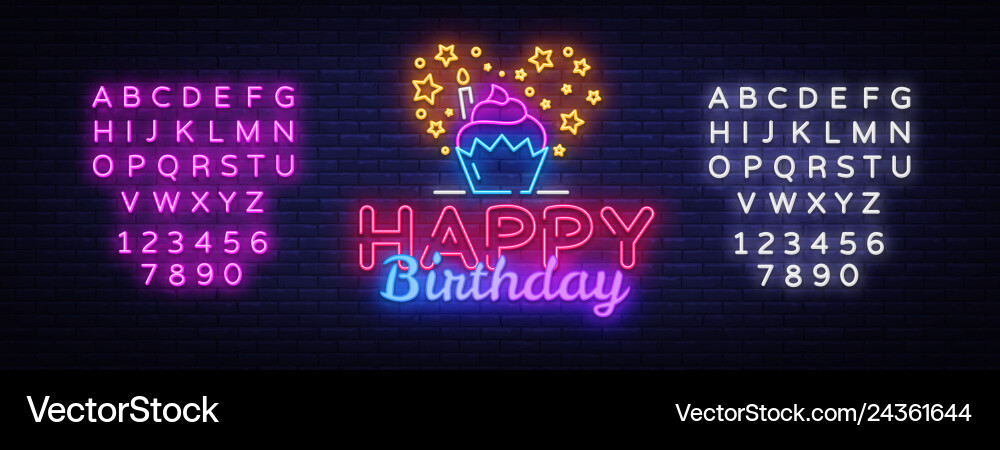 Happy birthday neon sign design template Happy birthday neon sign design template vector image