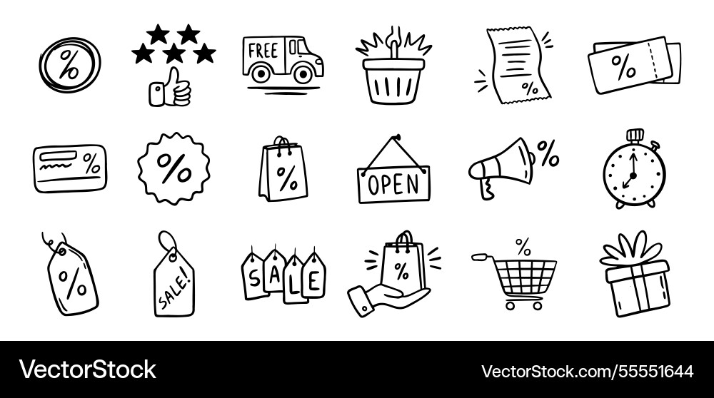 Loyalty card hand drawn doodle element icons Vector Image