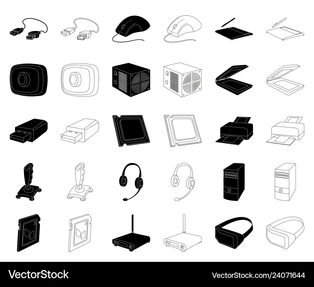 Personal computer blackoutline icons in set Personal computer blackoutline icons in set vector image