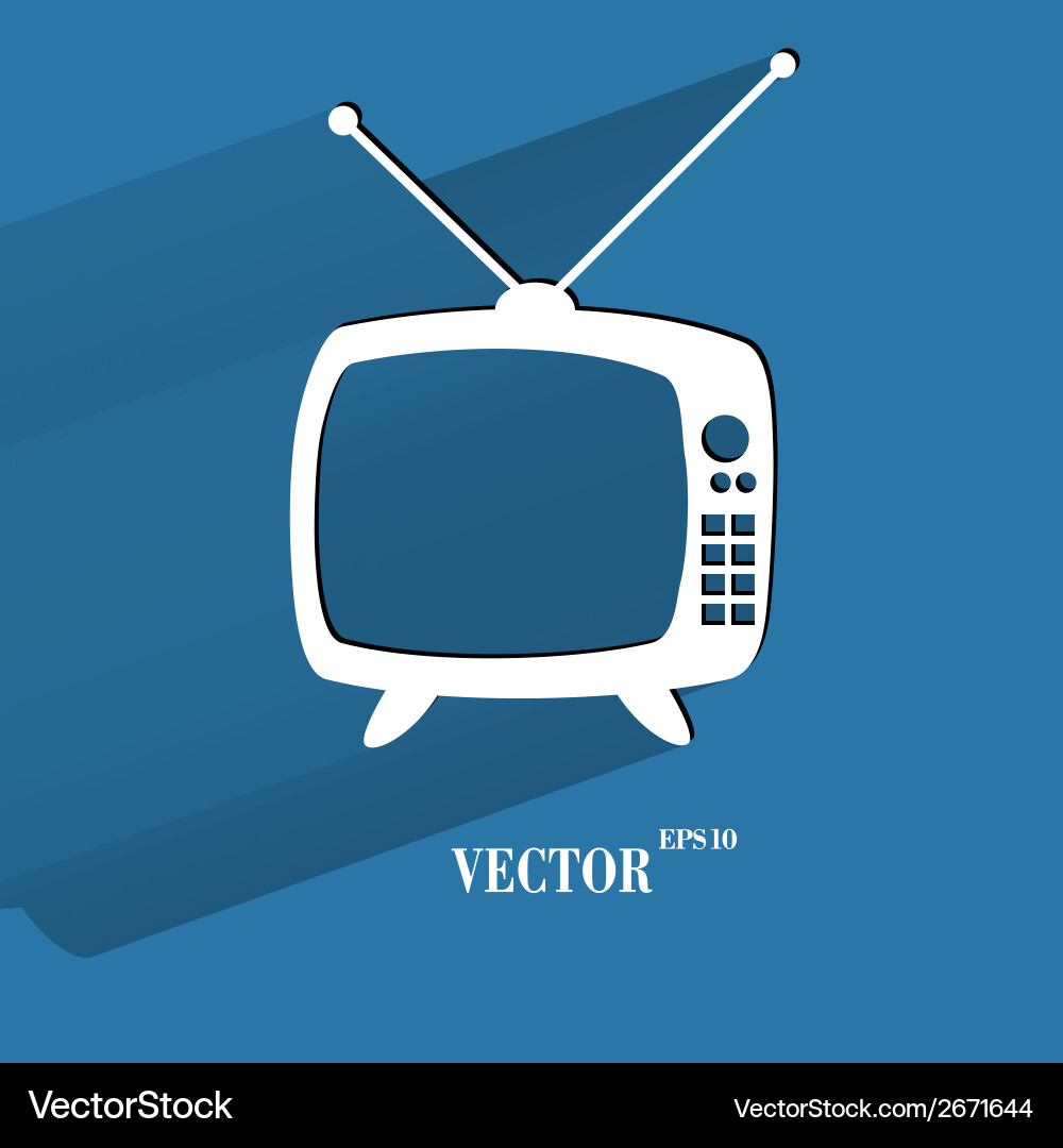 Retro tv flat modern web button with long shadow vector image