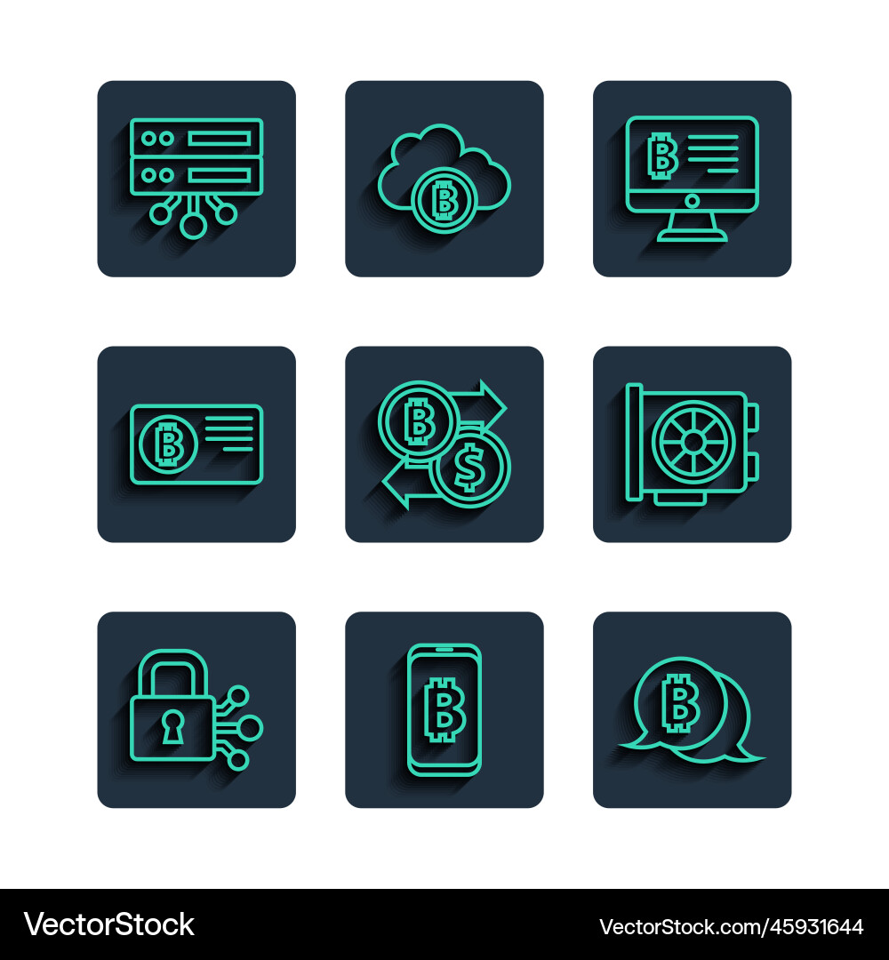 Set line lock with bitcoin mining from mobile Set line lock with bitcoin mining from mobile Vector Image