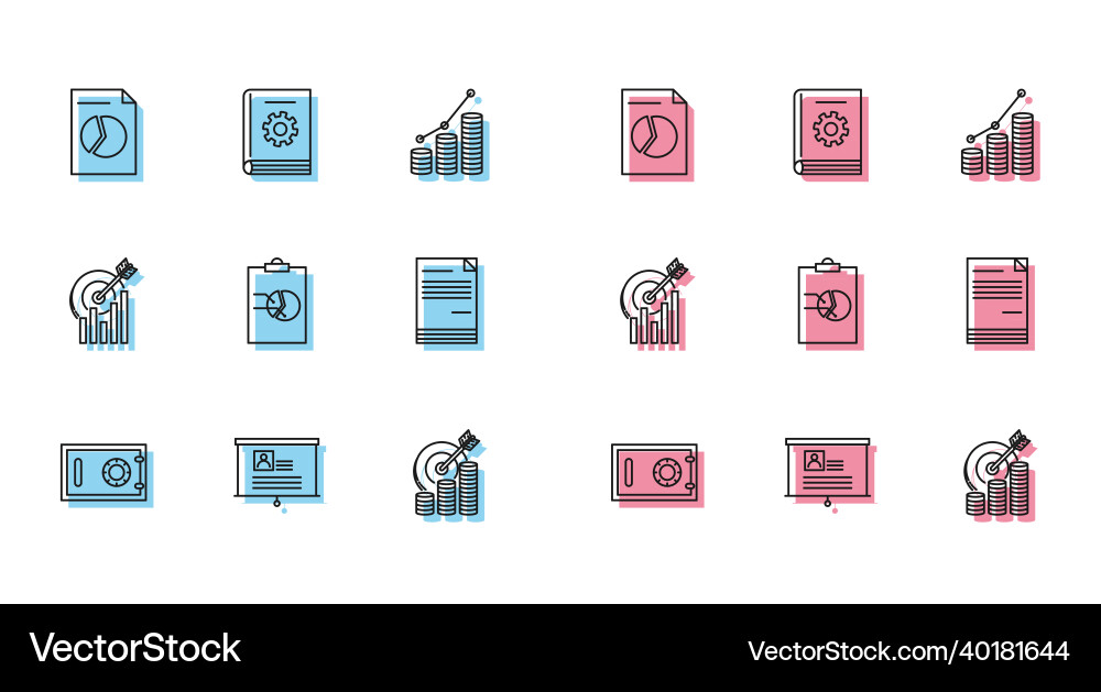 Set line safe board with resume document graph Set line safe board with resume document graph Vector Image