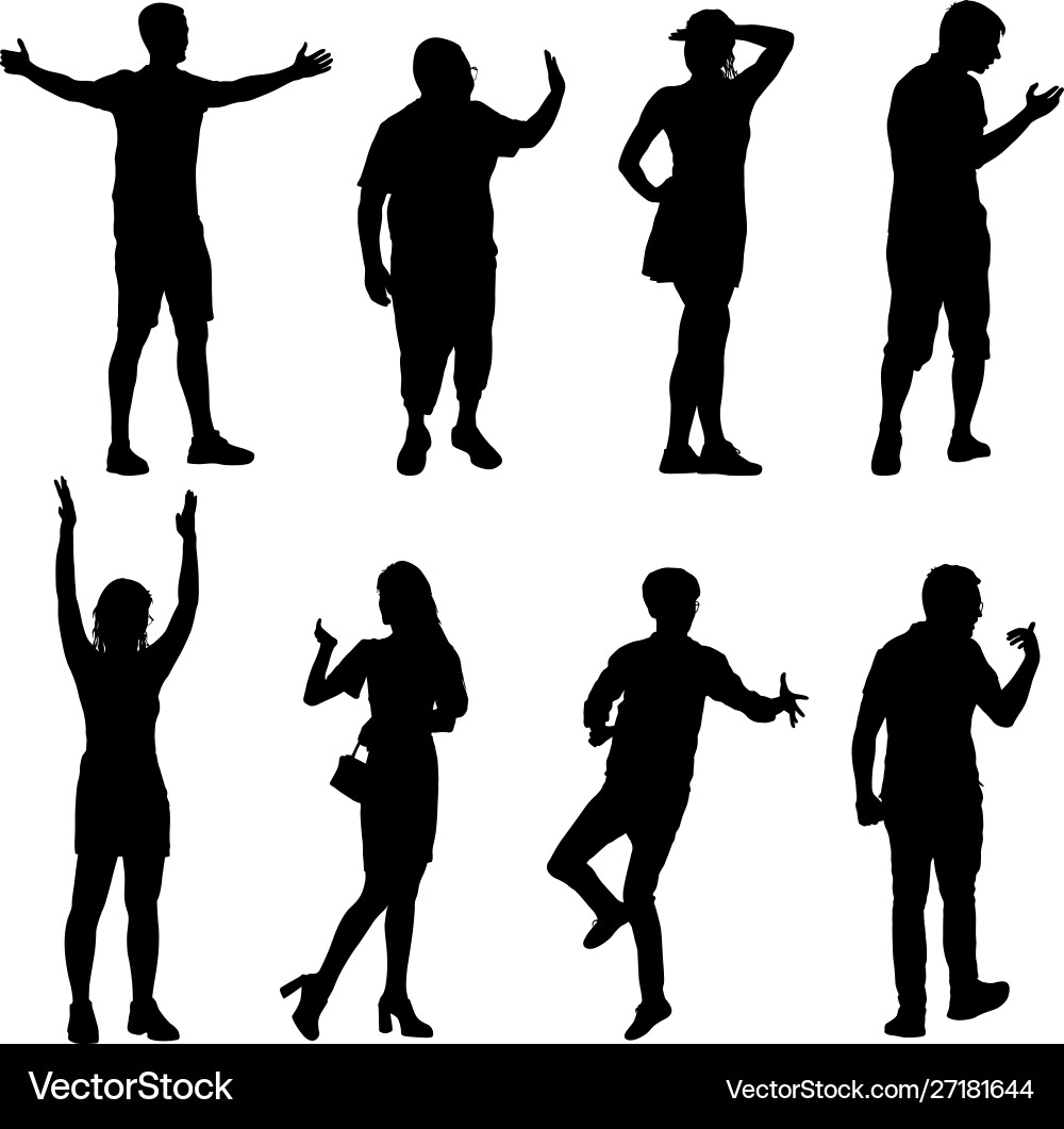 Silhouette group people standing on white Silhouette group people standing on white Vector Image