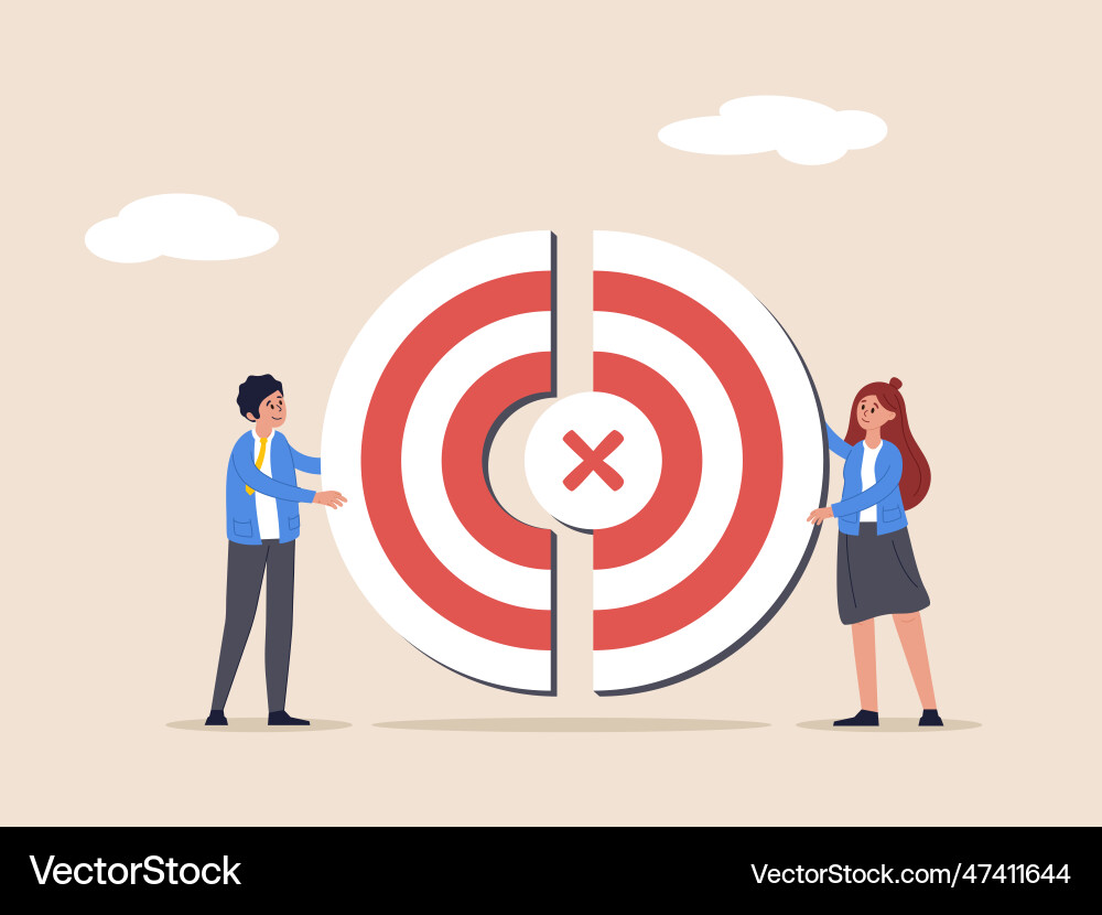 Teamwork concept connection of two halves target Teamwork concept connection of two halves target vector image