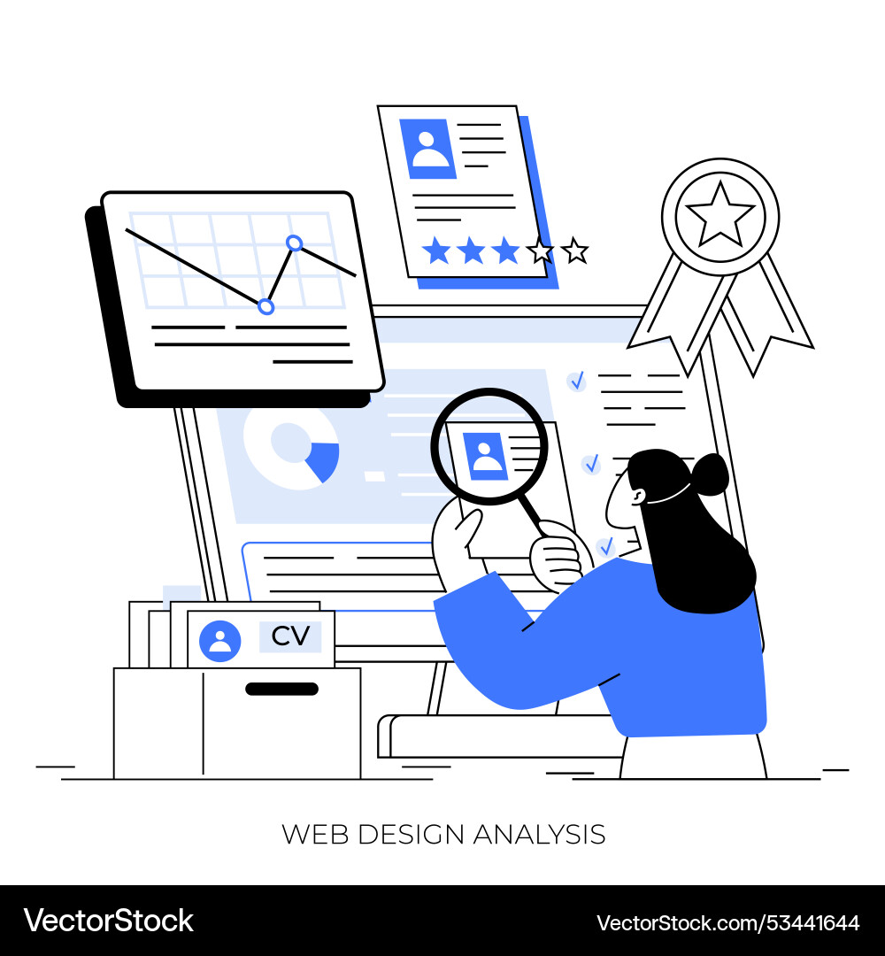 Woman analyzing web design data through computer Woman analyzing web design data through computer Vector Image
