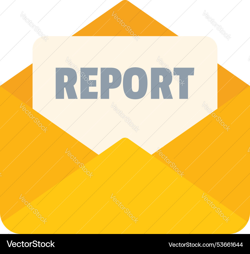 Yellow open envelope containing report document Vector Image