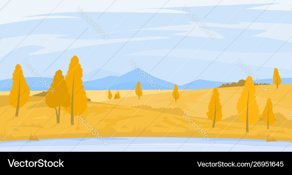 Autumn landscape with fields and river Vector Image