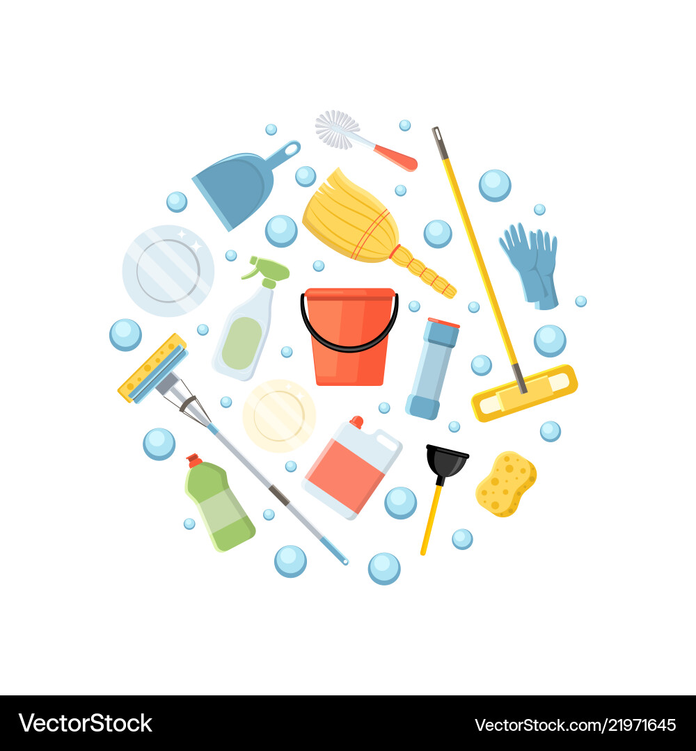 Cleaning elements circular background Cleaning elements circular background vector image