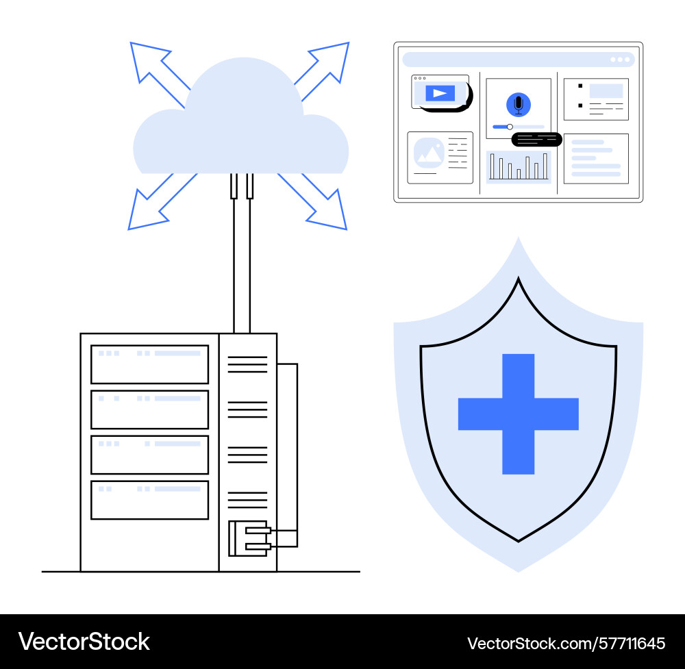 Cloud computing server with data flow digital Cloud computing server with data flow digital vector image