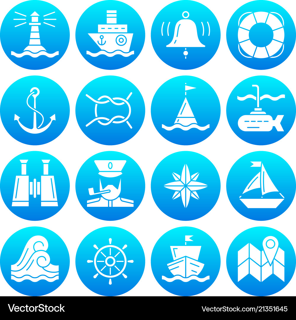 Marine symbols nautical white silhouette icon set Marine symbols nautical white silhouette icon set vector image