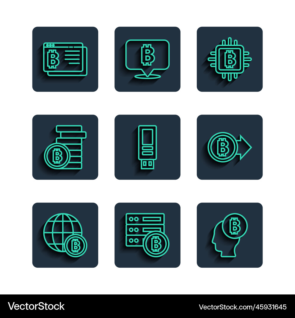 Set line globe bitcoin server think cpu Set line globe bitcoin server think cpu Vector Image