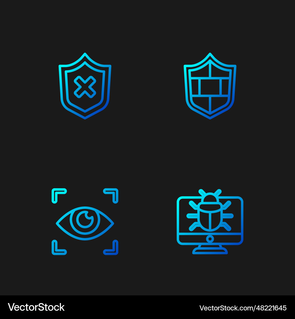 Set line system bug on monitor eye scan shield Set line system bug on monitor eye scan shield vector image