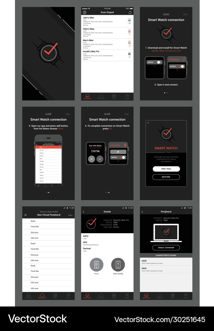 Smartwatch-Verbindung App ui Design Benutzeroberfläche Smartwatch-Verbindung App ui Design Benutzeroberfläche vektorbild