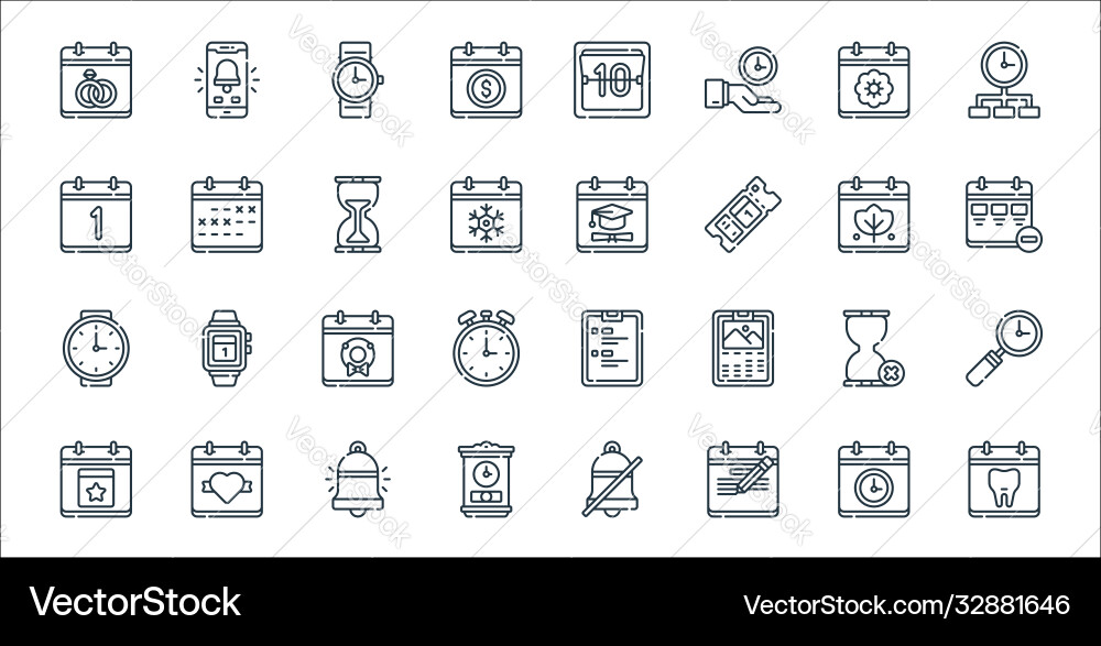 Calendar and date line icons linear set quality Vector Image