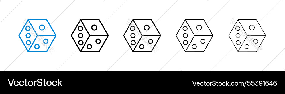 Dice icons in five different stroke sizes Vector Image