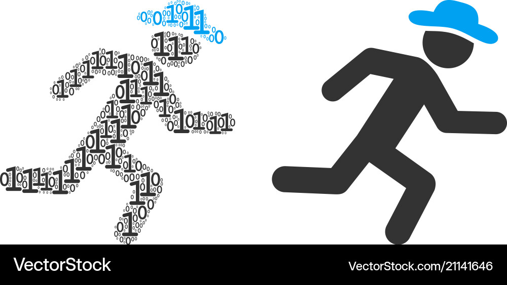Running gentleman collage of binary digits Running gentleman collage of binary digits vector image
