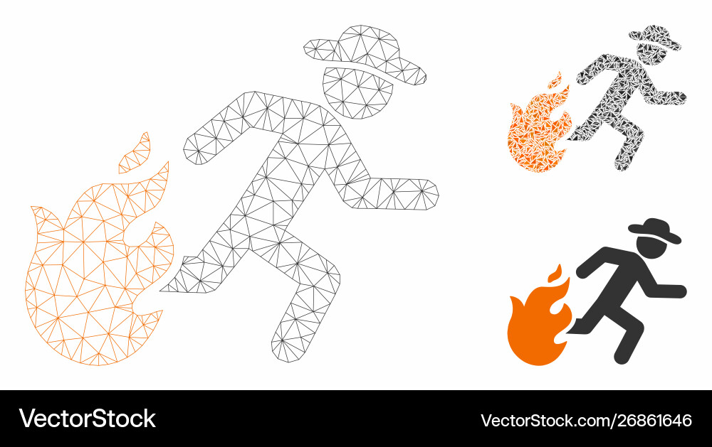 Running man from fire mesh network model Running man from fire mesh network model vector image