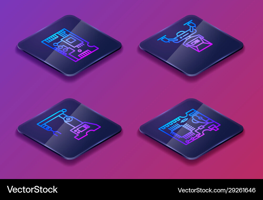 Set isometric line electronic computer components Set isometric line electronic computer components vector image