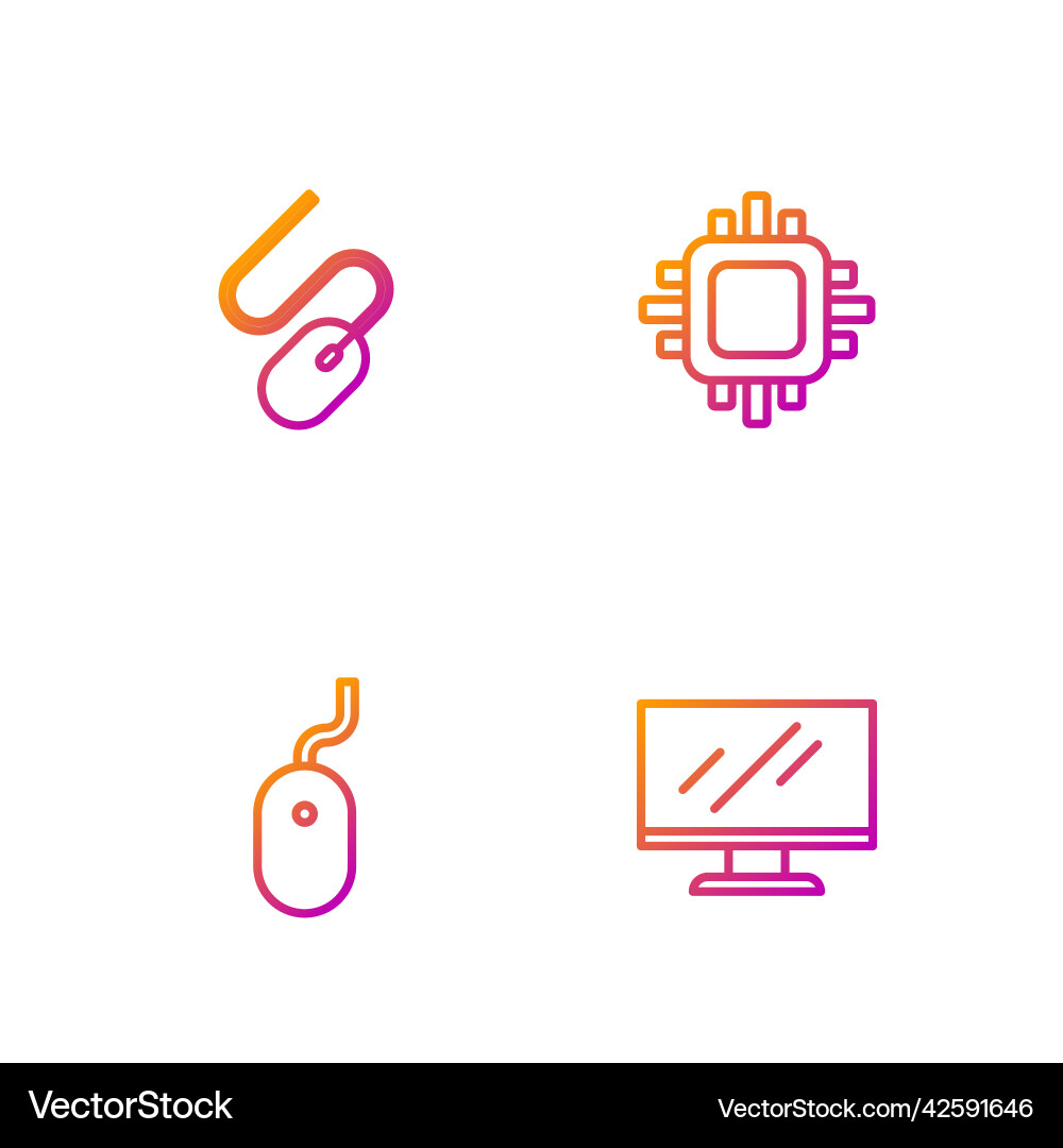 Set line computer monitor screen mouse Set line computer monitor screen mouse vector image