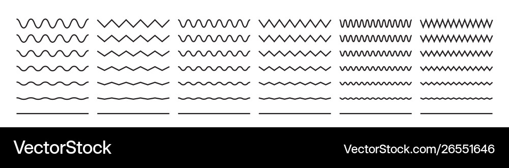 Zigzag wave line patterns smooth end squiggly Vector Image