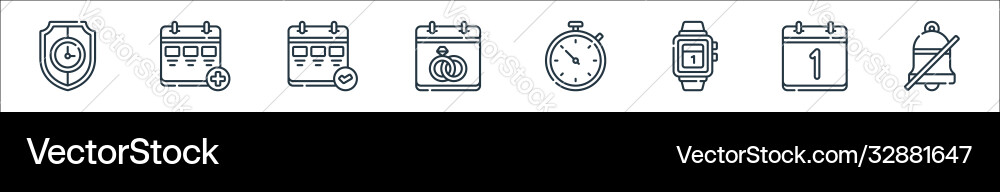 Calendar and date line icons linear set quality Calendar and date line icons linear set quality vector image