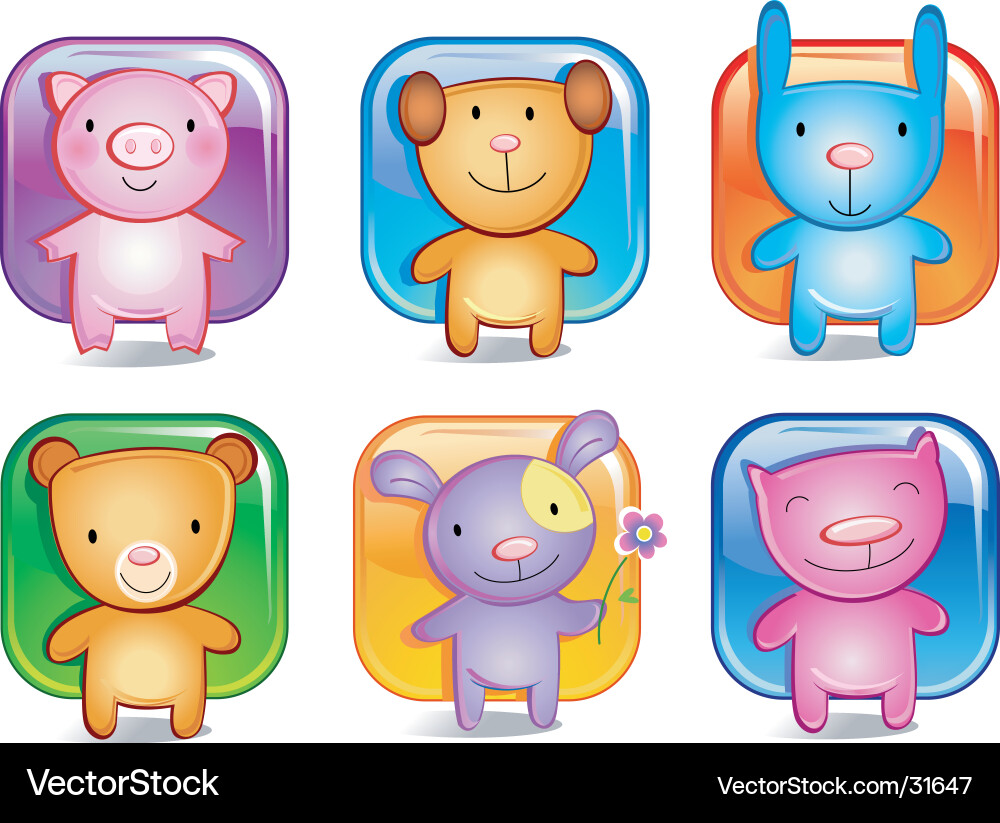 Cute Toy Animals - Cat, Bear, Rabbit Vector Image