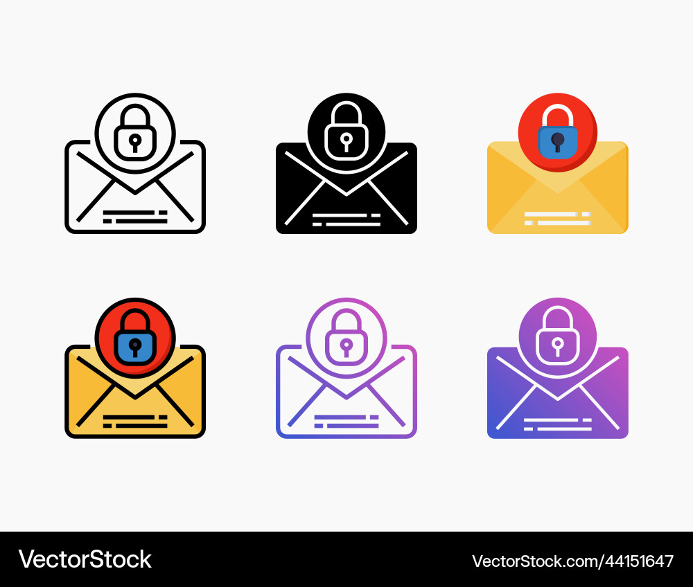 Email lock icon set with different styles Email lock icon set with different styles vector image