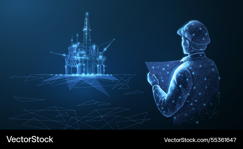 Engineer and oil rig abstract 3d floating Engineer and oil rig abstract 3d floating vector image