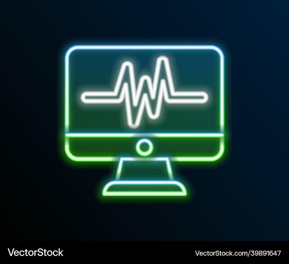 Glowing neon line computer monitor with cardiogram Vector Image