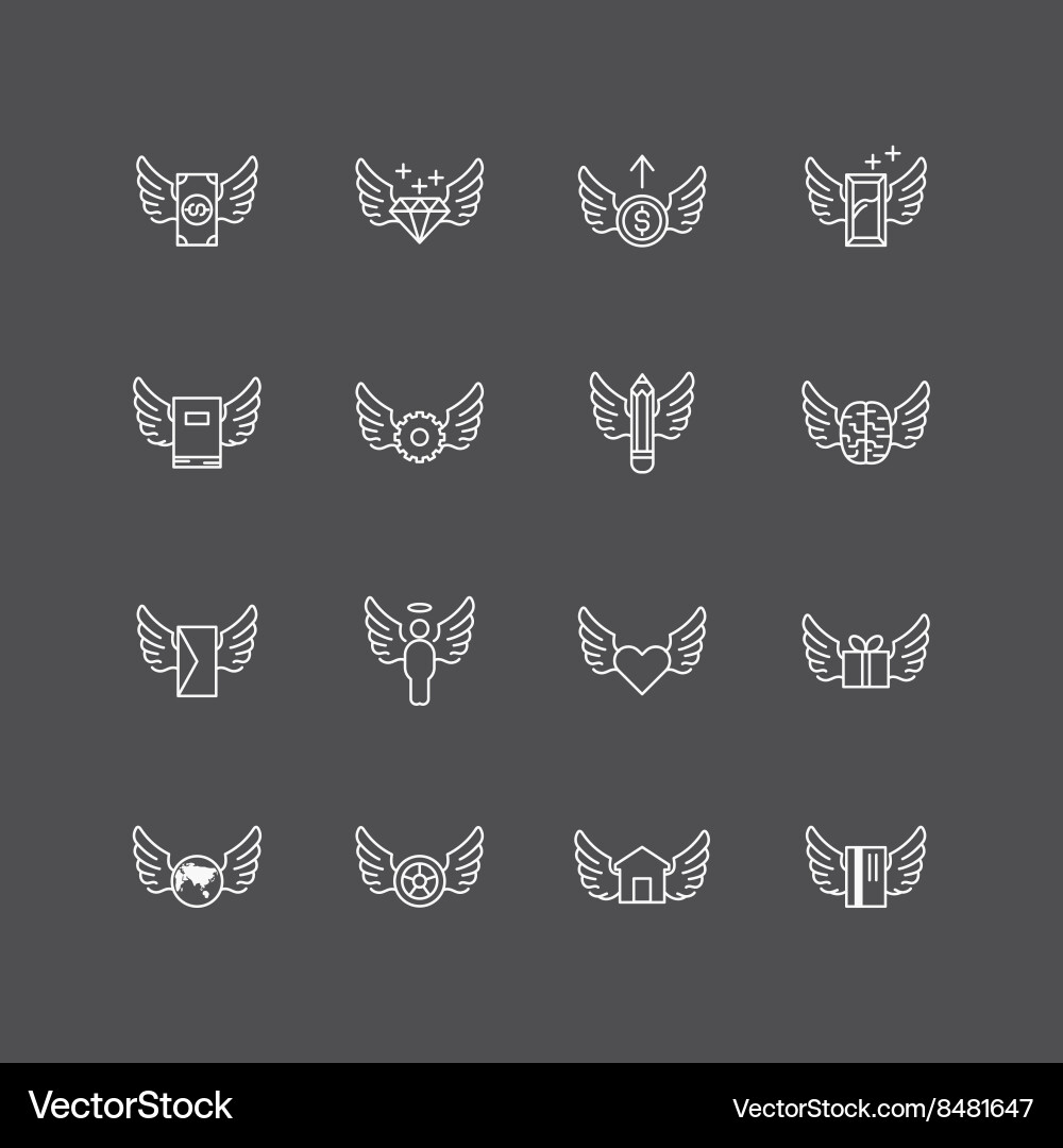 Linear web icons set - wing concept collection vector image