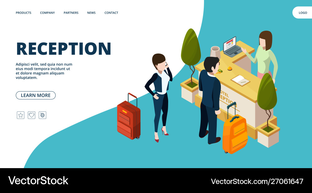 Rezeption webseite isometric hotel info point Rezeption webseite isometric hotel info point vektorbild