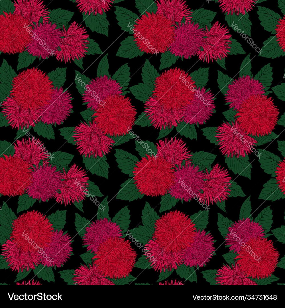 Beautiful seamless pattern with red asters Beautiful seamless pattern with red asters vector image