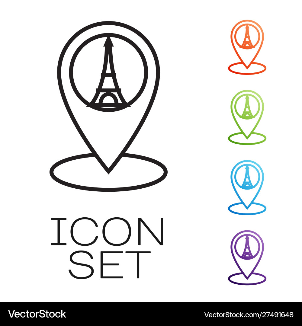 Black line map pointer with eiffel tower icon vector image
