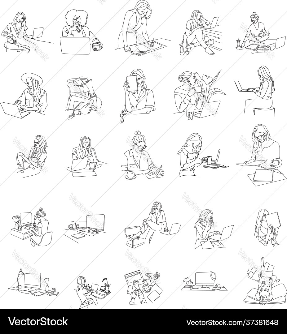 Continuous one line drawing woman with laptop Continuous one line drawing woman with laptop vector image