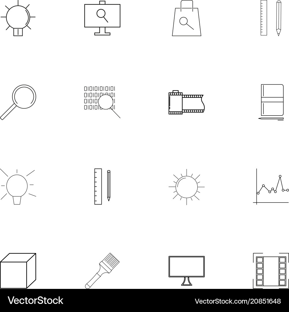 Creative process and design linear thin icons set vector image