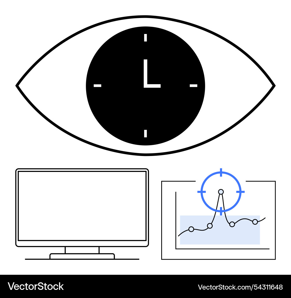 Eye symbol with clock center computer monitor Eye symbol with clock center computer monitor vector image