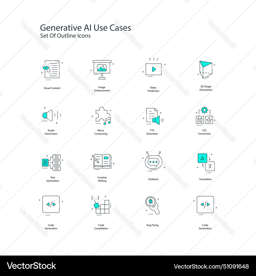 Generative ai use cases icon design set vector image