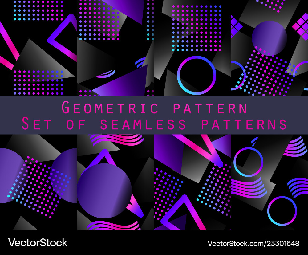 Memphis seamless pattern set with gradient vector image