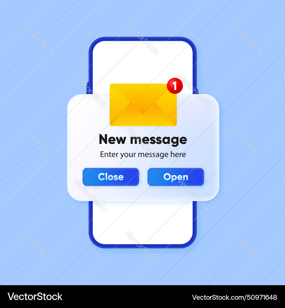 New message notification label on screen device New message notification label on screen device vector image