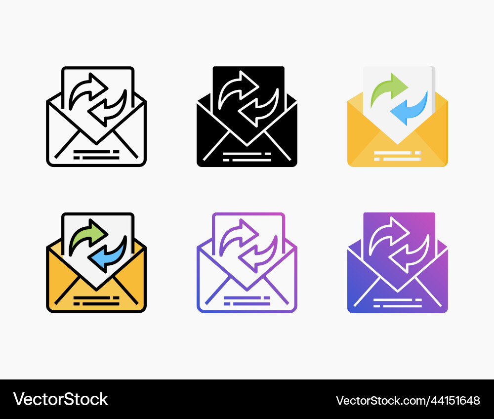 Refresh inbox mail icon set with different styles Refresh inbox mail icon set with different styles vector image