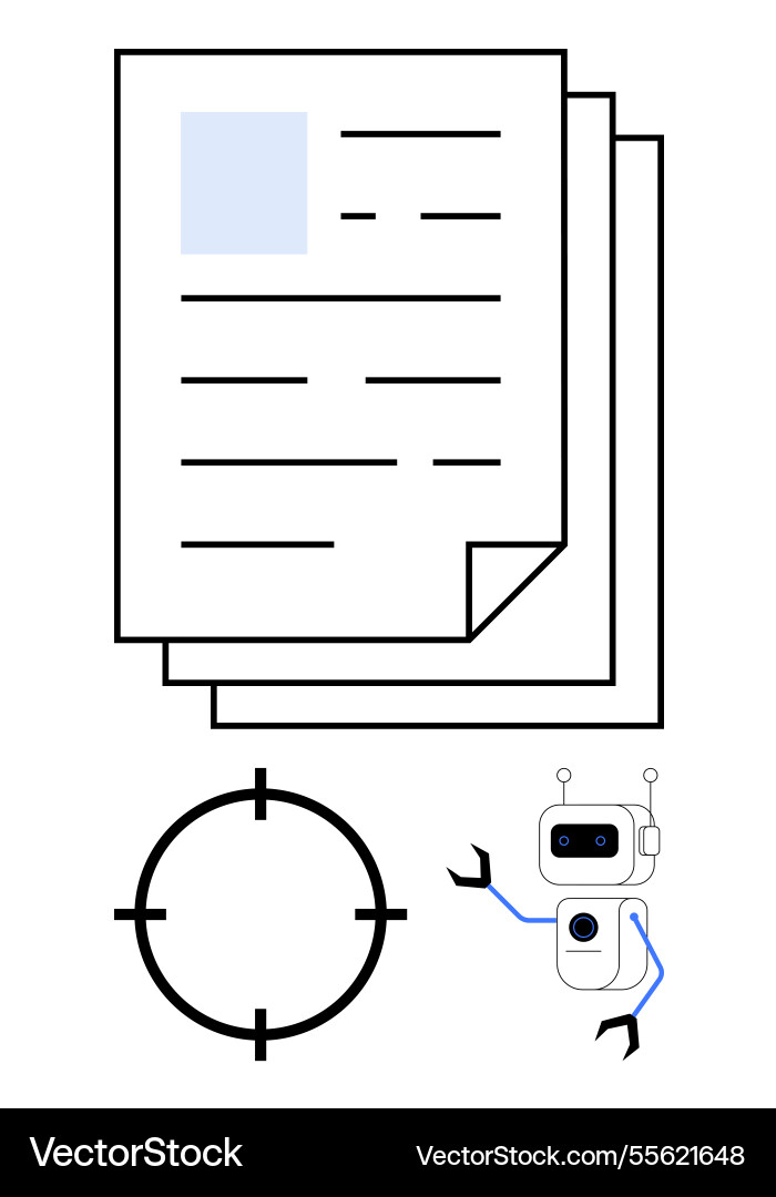 Robot analyzing documents and focusing on target Robot analyzing documents and focusing on target vector image