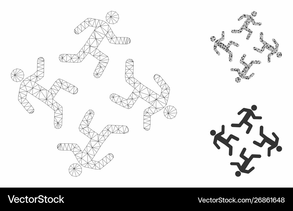 Running men mesh network model and triangle Vector Image