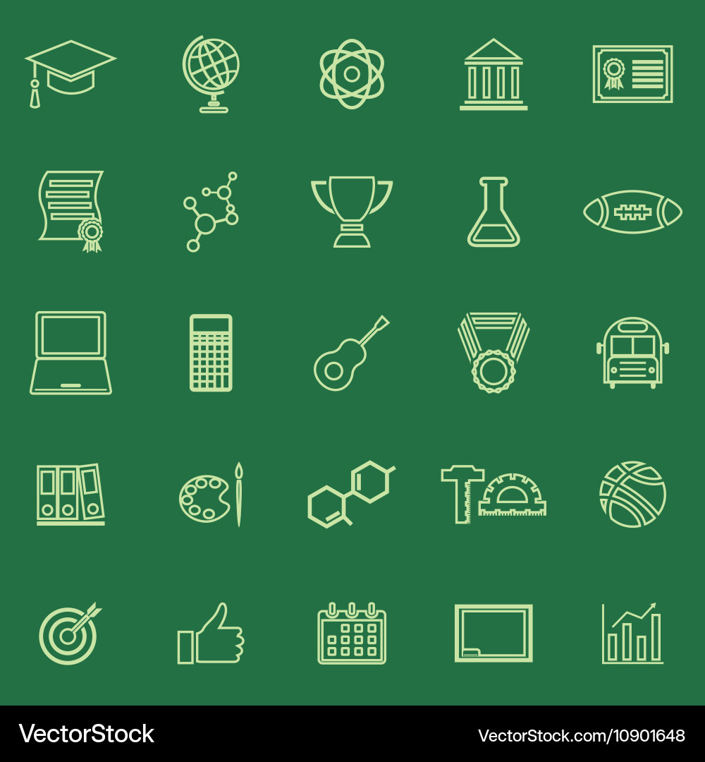 School & Education Line Icons - Green Vector Image