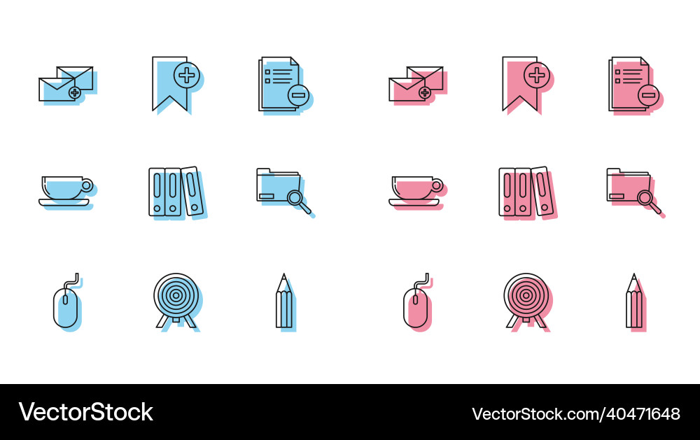 Set line computer mouse target envelope pencil Vector Image