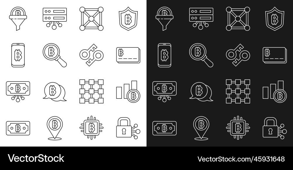 Set line lock with bitcoin pie chart infographic Set line lock with bitcoin pie chart infographic Vector Image