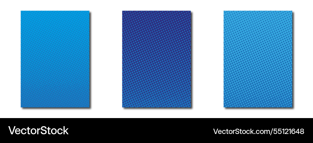 Set of blue halftone background patterns with dots Set of blue halftone background patterns with dots vector image